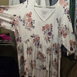 Torrid Floral Print Tunic Top - Pink and Purple